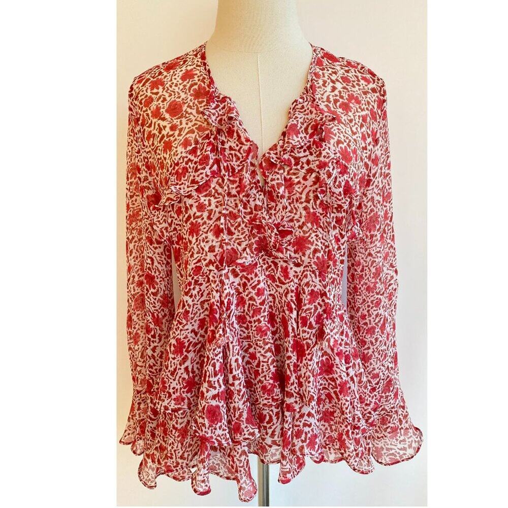 MISA Sandra Ruffled Chiffon Top Floral sz S